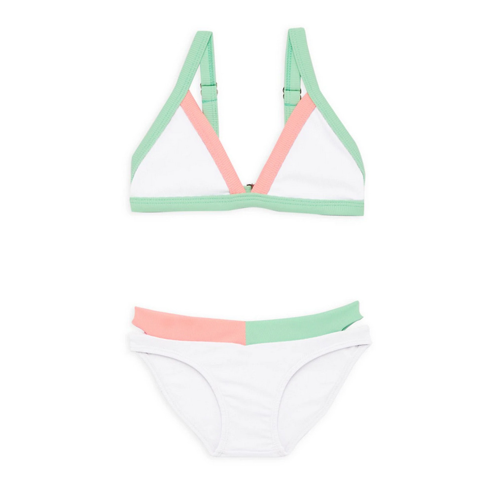 Peixoto Girls White Bikini with Mint Green & Coral Trim